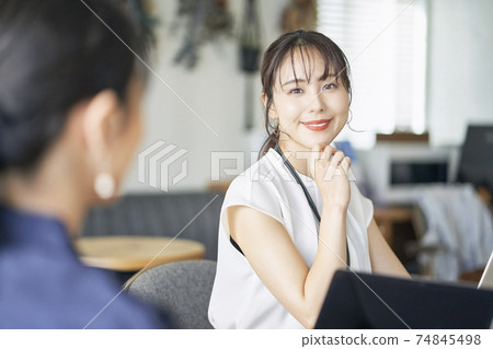 Office scene desk work women Office scene desk work women 74845498