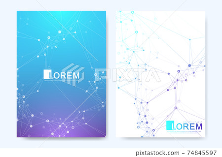 Modern vector template for brochure, leaflet, flyer, advert, cover, catalog, magazine or annual report. Global network connection. Scientific cybernetic dots. Lines plexus. Card surface. Modern vector template for brochure, leaflet, flyer, advert, cover, catalog, magazine or annual report. Global network connection. Scientific cybernetic dots. Lines plexus. Card surface. 74845597