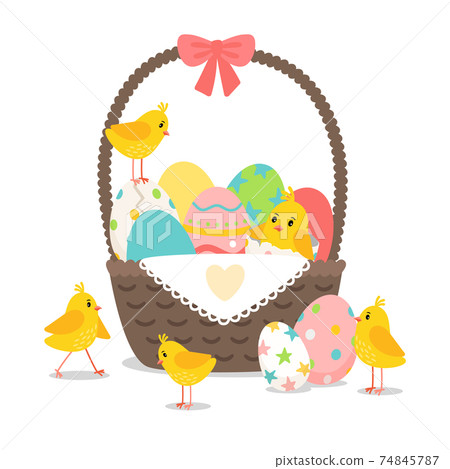 Basket with cute chickens 74845787