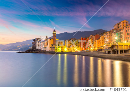 Small Mediterranean Town Camogli at the night time, Italy 74845791