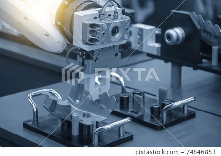 The hi-technology  material handling process by robotic system with sheet metal parts.  74846851