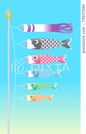 鯉魚旗在藍藍的天空中的矢量圖（探戈的Sekku，兒童節） 74847086