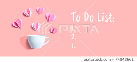 To Do List theme with a coffee cup and paper hearts 74848661