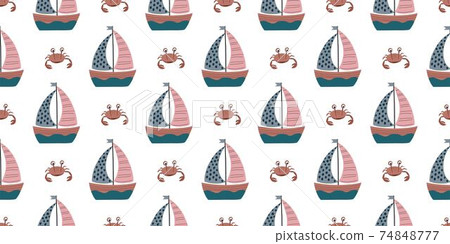 Children's seamless pattern on the marine theme. Ocean and travel design for kids. Children's textile design 74848777