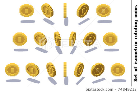 Set of rotating pixel coins for game or app animation 74849212