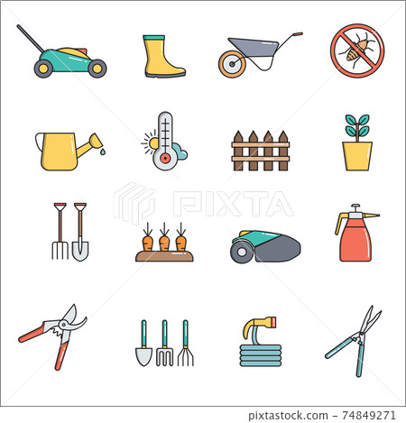 Set of Simple farm and gardening icon in trendy line style isolated on white background for web apps and mobile concept. Vector Illustration 74849271