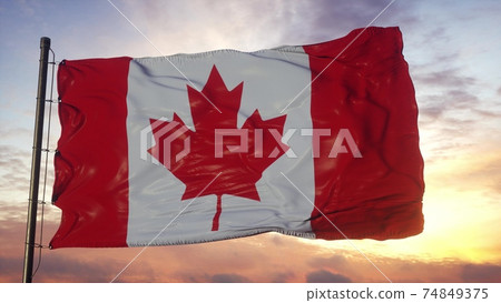 Flag of Canada waving in the wind against deep beautiful sky. 3d illustration Flag of Canada waving in the wind against deep beautiful sky. 3d illustration 74849375