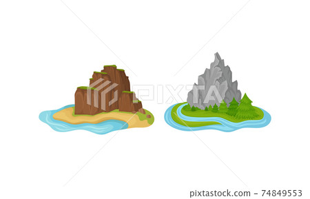 Islands with Rock Massif Surrounded by Water Vector Set Islands with Rock Massif Surrounded by Water Vector Set 74849553