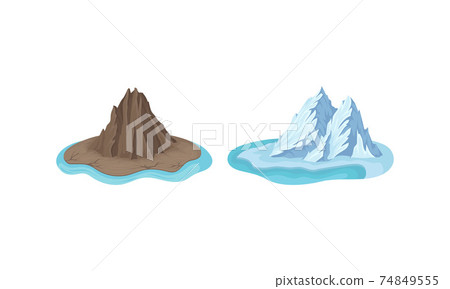 Islands with Rock Massif and Iceberg Surrounded by Water Vector Set Islands with Rock Massif and Iceberg Surrounded by Water Vector Set 74849555