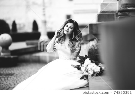 Beautiful luxury bride in elegant white dress 74850391