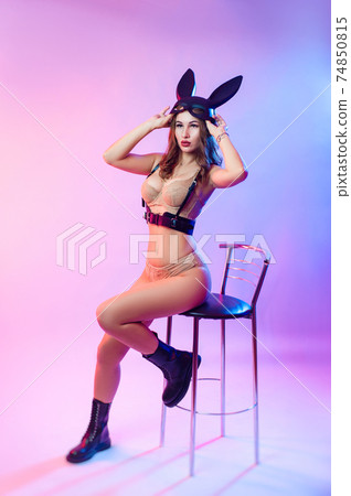 sexy woman in underwear and rabbit mask sexy woman in underwear and rabbit mask 74850815