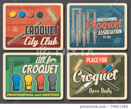 Croquet game sport club vector retro posters 74851360