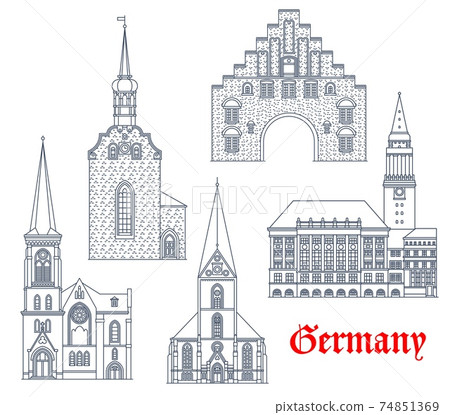 Germany landmark buildings icons, Kiel, Flensburg 74851369