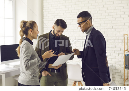 Brainstorming, negotiations, multiethnic business group team concept 74852343