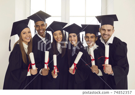 Successful graduation from college or university of mixed race group 74852357