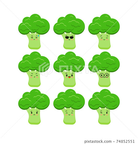 Cute broccoli funny cartoon vegetable icon set... - Stock Illustration  [74852551] - PIXTA