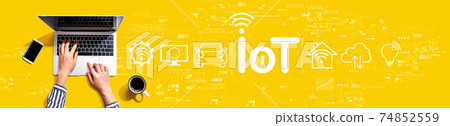 IoT theme with person using laptop IoT theme with person using laptop 74852559