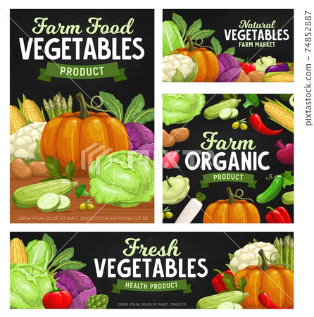 Fresh vegetable food chalkboard banners, cartoon Fresh vegetable food chalkboard banners, cartoon 74852887