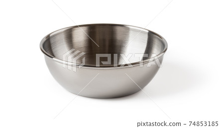 Front view of metal sauce bowl isolated on white background. 74853185