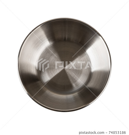 Top view of metal sauce bowl isolated on white background. Top view of metal sauce bowl isolated on white background. 74853186