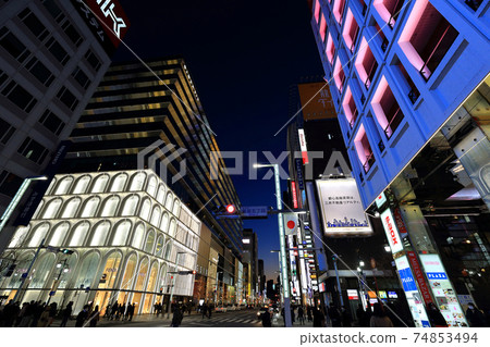 Night view of Tokyo Ginza 5-chome intersection Night view of Tokyo Ginza 5-chome intersection 74853494
