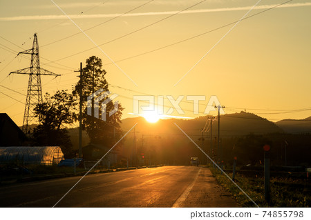 Autumn dusk Akita prefecture countryside scenery September Autumn dusk Akita prefecture countryside scenery September 74855798