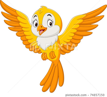 Cartoon cute yellow bird flying 74857150