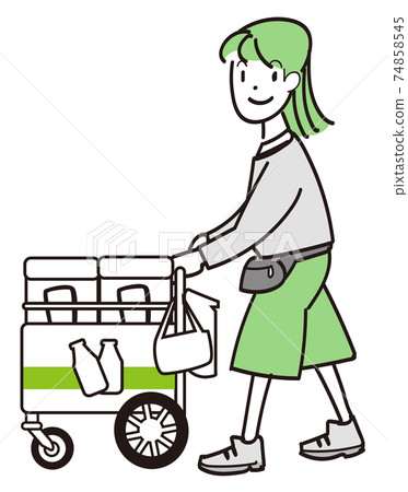 A woman selling beverages on a wagon A woman selling beverages on a wagon 74858545