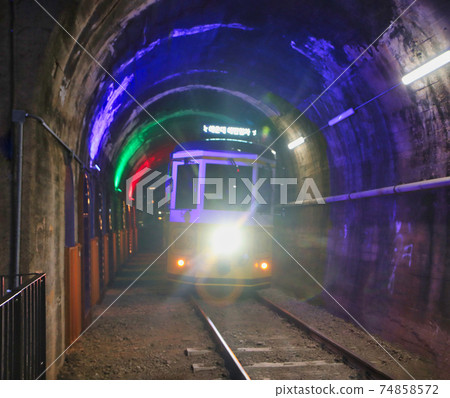 Night View of Haeundae Beach Train, Busan, South Korea Asia. Night View of Haeundae Beach Train, Busan, South Korea Asia. 74858572