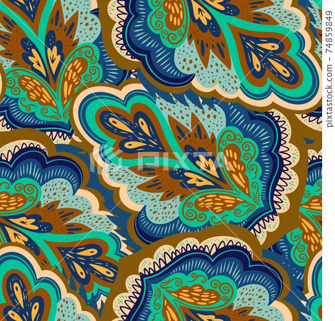 Abstract vintage ornamental psychedelic pattern with plant motifs. Abstract vintage ornamental psychedelic pattern with plant motifs. 74859849