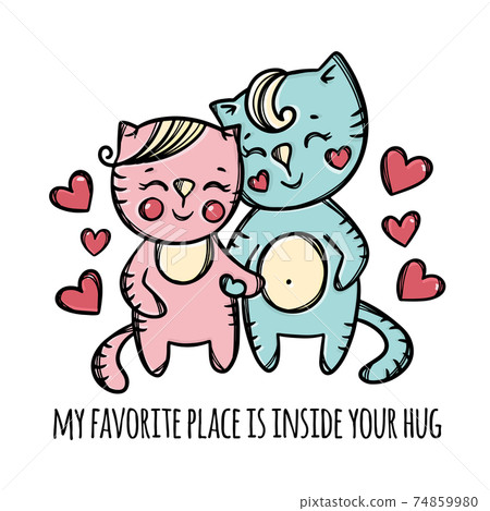 Cat love cute smile hug lover logo icon illustration on