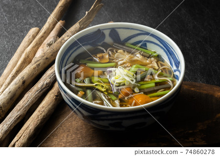 Wild vegetable soba Buckwheat noodle (soba) japanese foods 74860278