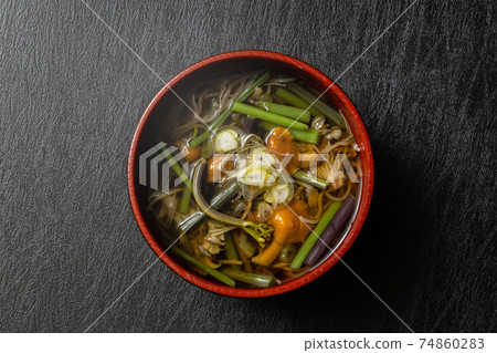 Wild vegetable soba Buckwheat noodle (soba) japanese foods 74860283
