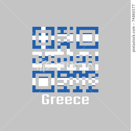 QR code set the color of Greece flag. with text Greece. 74860577