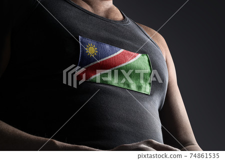The national flag of Namibia on the athlete's chest The national flag of Namibia on the athlete's chest 74861535