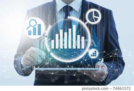 Market analysis and internet. Men using tablet PCs. Network structure and graph. Market analysis and internet. Men using tablet PCs. Network structure and graph. 74861572
