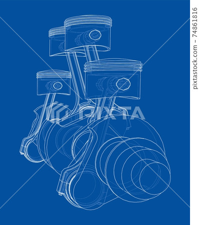 Engine crankshaft with pistons outline. Vector 74861816