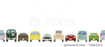 Continuous line pattern of automobiles seen from behind 74861823