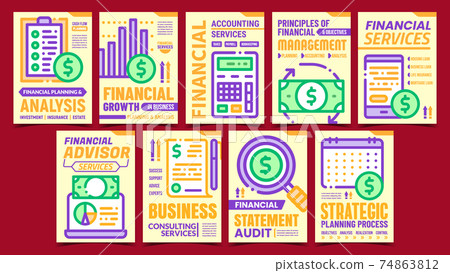 Financial Accounting Promo Posters Set Vector Financial Accounting Promo Posters Set Vector 74863812