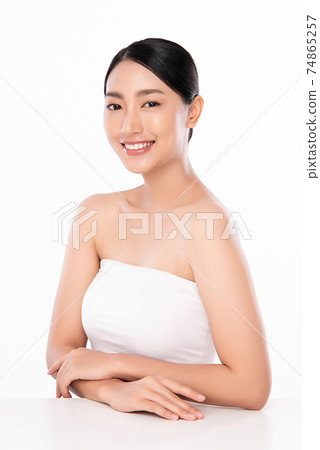 Beautiful young asian woman with clean fresh skin on white background, Face care, Facial treatment, Beautiful young asian woman with clean fresh skin on white background, Face care, Facial treatment, 74865257