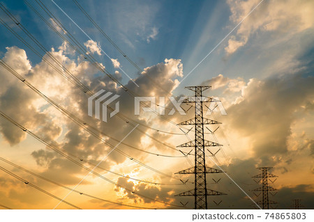 silhouette of high voltage electrical pole structure silhouette of high voltage electrical pole structure 74865803