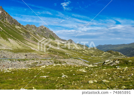 Beautiful view from Fluela Pass near Davos - Grisons, Switzerland Beautiful view from Fluela Pass near Davos - Grisons, Switzerland 74865891