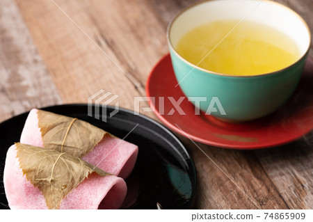 Sakura cake and tea Sakura cake and tea 74865909
