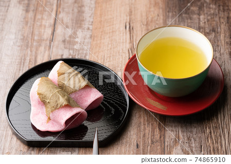 Sakura cake and tea Sakura cake and tea 74865910