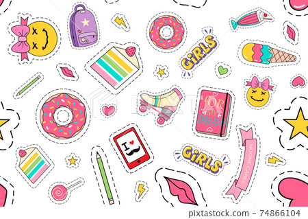 Fashion patches print doodle seamless set Fashion patches print doodle seamless set 74866104