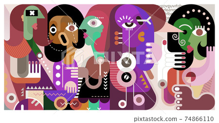 Abstract Art Portrait of Five Persons Abstract Art Portrait of Five Persons 74866110