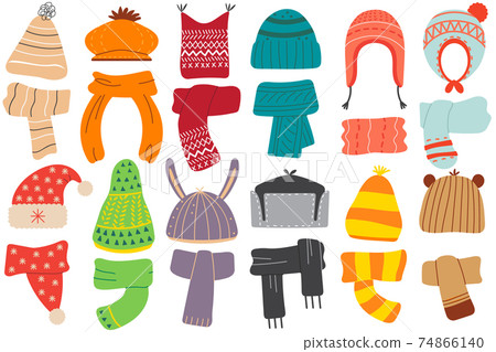 Winter hats doodle set 74866140