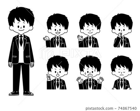 Male Student Facial Expression Set-Black and White 74867540