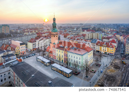 Olawa, Poland. Aerial view of main market square 74867541