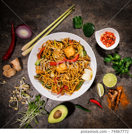 Various of asian meals on rustic background , top view Various of asian meals on rustic background , top view 74867772